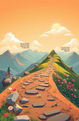 A conceptual illustration depicting the journey of ambition, showcasing a winding path symbolizing the ups and downs one faces while pursuing goals