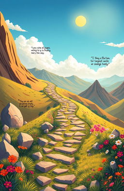 A conceptual illustration depicting the journey of ambition, showcasing a winding path symbolizing the ups and downs one faces while pursuing goals