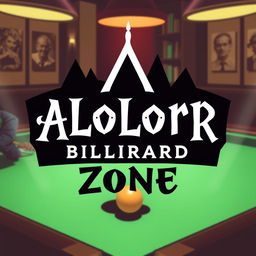 An artistic representation featuring the ALOLOR BILLIARD ZONE logo prominently displayed at the top, designed in a whimsical Harry Potter font