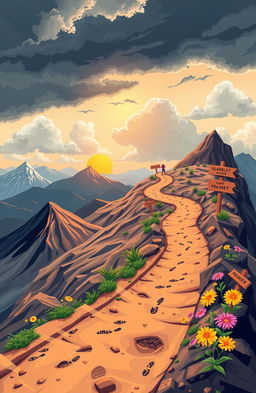 A visually striking representation of ambition, illustrated as a winding trail that symbolizes the journey of ups and downs one faces while pursuing goals