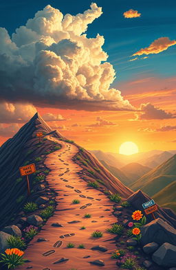 A visually striking representation of ambition, illustrated as a winding trail that symbolizes the journey of ups and downs one faces while pursuing goals