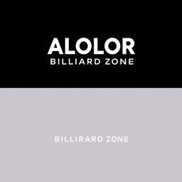 A sleek and modern design featuring the ALOLOR BILLIARD ZONE logo prominently displayed at the top, rendered in either Helvetica or PG Grotesque font for a clean and contemporary look