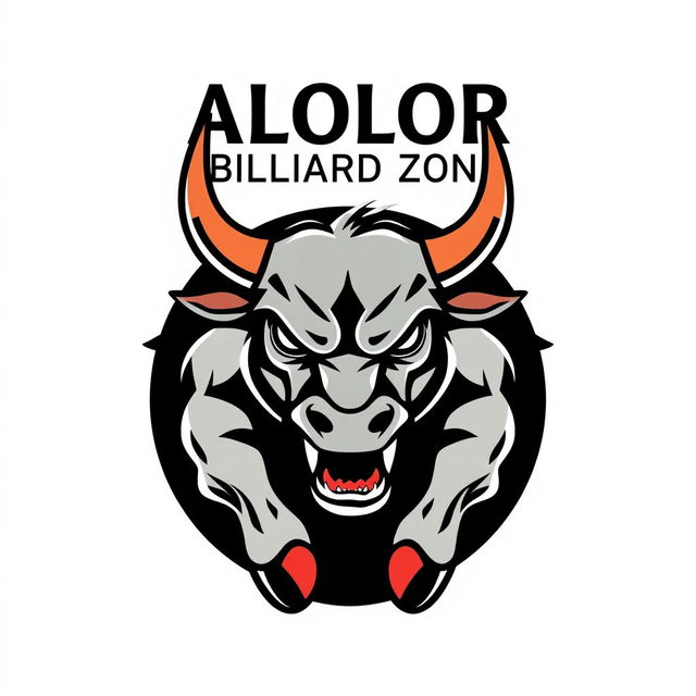 A striking design showcasing the ALOLOR BILLIARD ZONE logo at the top, accompanied by a fierce and dynamic angry bull logo