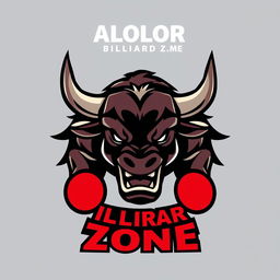 A striking design showcasing the ALOLOR BILLIARD ZONE logo at the top, accompanied by a fierce and dynamic angry bull logo