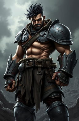 A powerful character showcasing resilience and strength, despite heavy damage