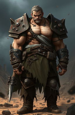 A powerful character showcasing resilience and strength, despite heavy damage