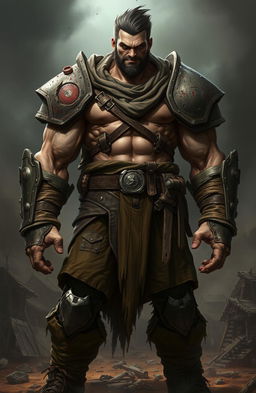 A powerful character showcasing resilience and strength, despite heavy damage