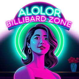 A vibrant neon logo design featuring the ALOLOR BILLIARD ZONE prominently at the top, glowing in bright colors such as electric blue, green, and pink