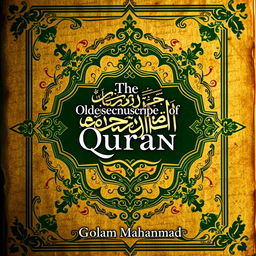 A captivating book cover design for 'The Oldest Manuscript of Quran' by Golam Mahammad