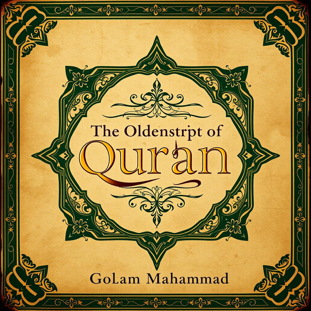 A captivating book cover design for 'The Oldest Manuscript of Quran' by Golam Mahammad