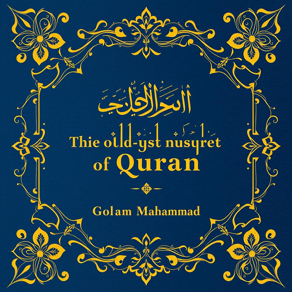 A beautifully illustrated book cover for 'The Oldest Manuscript of Quran' by Golam Mahammad