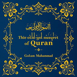 A beautifully illustrated book cover for 'The Oldest Manuscript of Quran' by Golam Mahammad