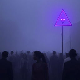 A dystopian city shrouded in thick, eerie fog, creating a sense of mystery and desolation