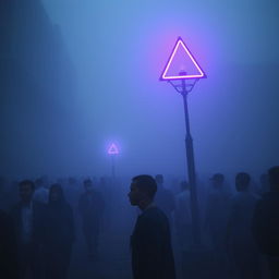 A dystopian city shrouded in thick, eerie fog, creating a sense of mystery and desolation