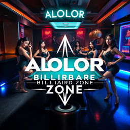A striking logo design featuring ALOLOR BILLIARD ZONE prominently at the top, beautifully illuminated and eye-catching