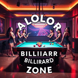 A striking logo design featuring ALOLOR BILLIARD ZONE prominently at the top, beautifully illuminated and eye-catching