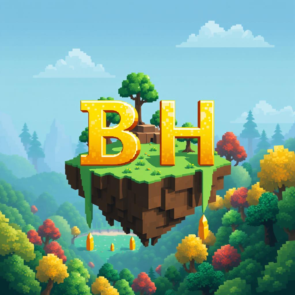 A 32x32 pixel art icon featuring the letters 'B' and 'H' in a shimmering gold color, cascading elegantly across the background