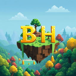 A 32x32 pixel art icon featuring the letters 'B' and 'H' in a shimmering gold color, cascading elegantly across the background