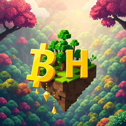 A 32x32 pixel art icon featuring the letters 'B' and 'H' in a shimmering gold color, cascading elegantly across the background