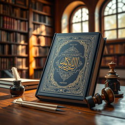 A beautifully designed English book titled 'The Oldest Manuscript of Quran' by Golam Mahammad, resting on a wooden table with warm sunlight streaming through a nearby window, illuminating the book's cover
