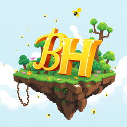 A 32x32 pixel art icon featuring the letters 'B' and 'H' in a vibrant gold color, cascading elegantly across the design