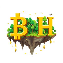 A 32x32 pixel art icon featuring the letters 'B' and 'H' in a vibrant gold color, cascading elegantly across the design