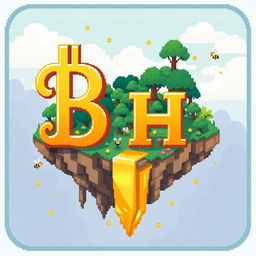 A 32x32 pixel art icon featuring the letters 'B' and 'H' in a vibrant gold color, cascading elegantly across the design