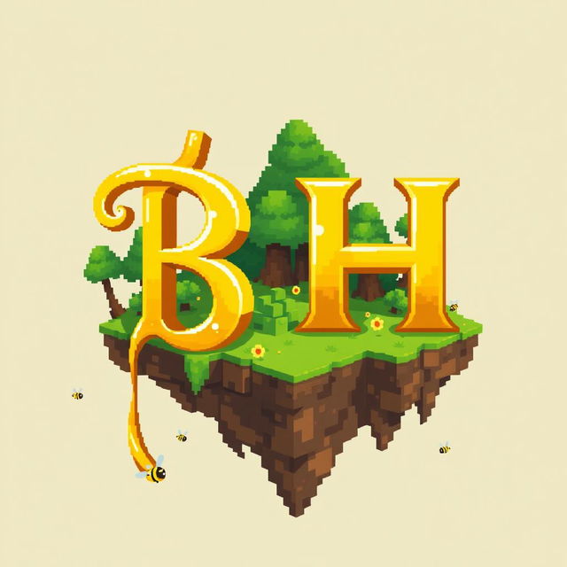 A 32x32 pixel art icon featuring the letters 'B' and 'H' in a vibrant gold color, cascading elegantly across the design