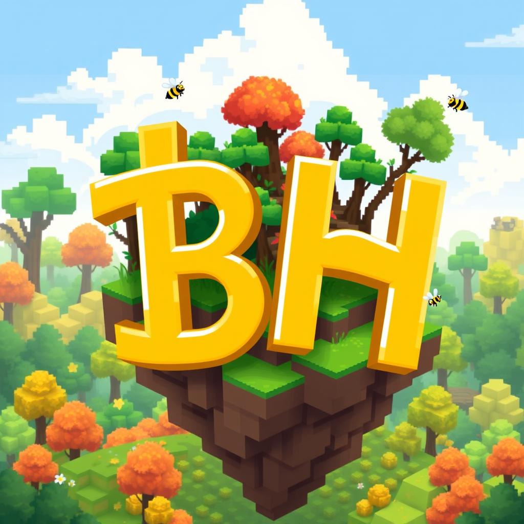 A 32x32 pixel art icon featuring the letters 'B' and 'H' in a bright yellow color, cascading playfully across the design