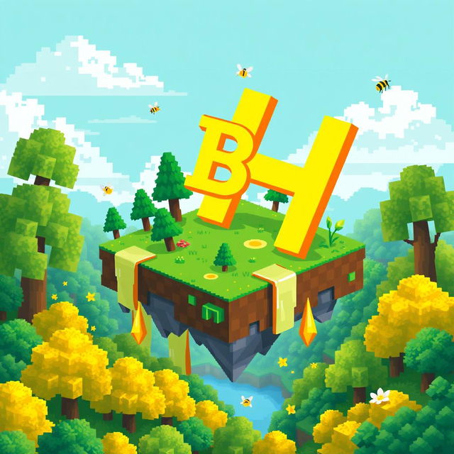 A 32x32 pixel art icon featuring the letters 'B' and 'H' in a bright yellow color, cascading playfully across the design