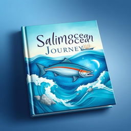 A beautifully illustrated book cover for 'Salmocean Journey', showcasing an enchanting palette of blue hues