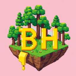 A 32x32 pixel art icon featuring the letters 'B' and 'H' in a bright yellow color, cascading charmingly across the image