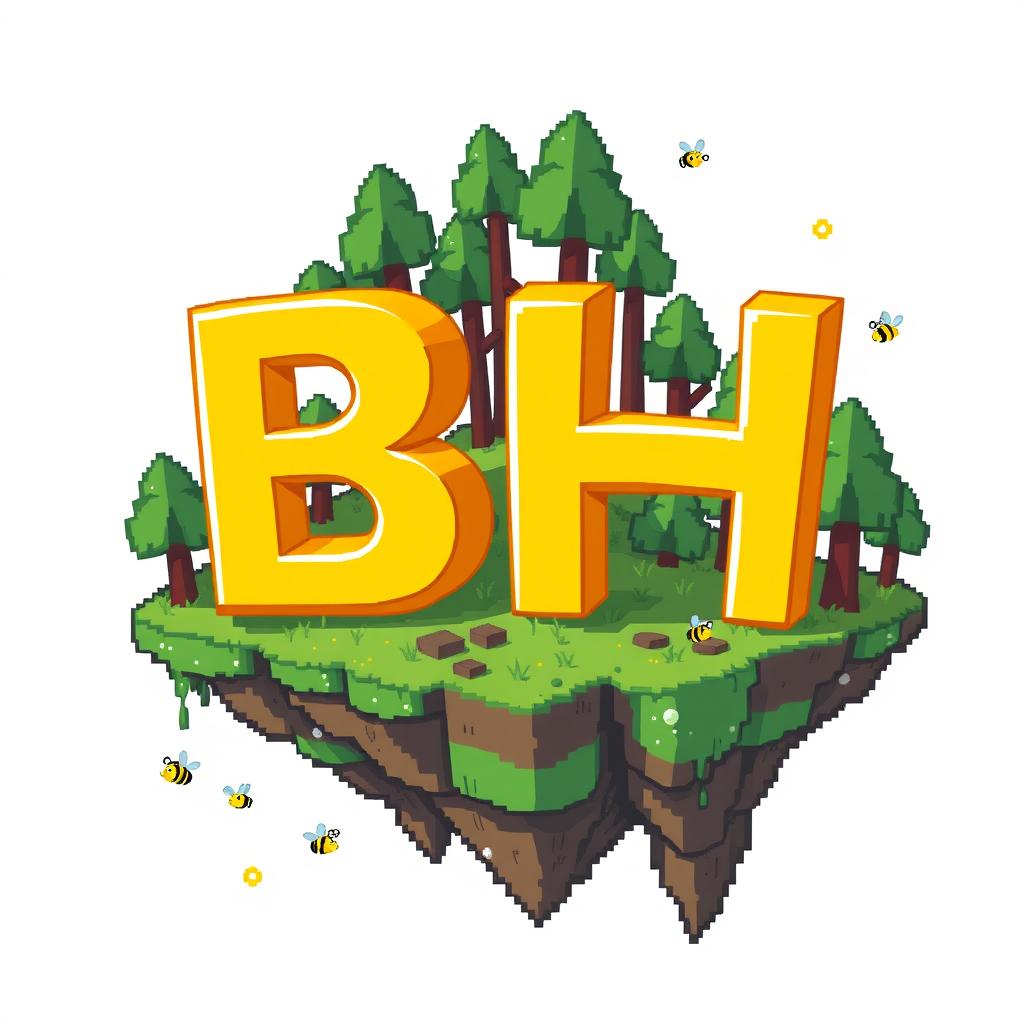 A 32x32 pixel art icon featuring the letters 'B' and 'H' in a bright yellow color, cascading charmingly across the image