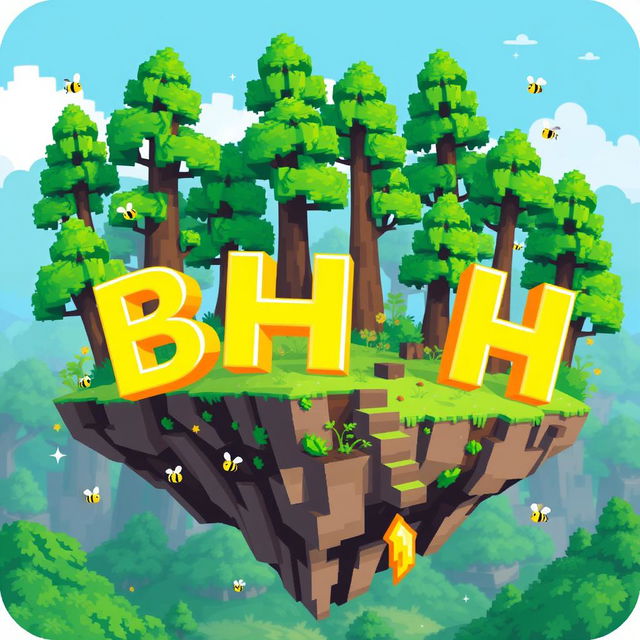 A 32x32 pixel art icon featuring the letters 'B' and 'H' in a bright yellow color, cascading charmingly across the image