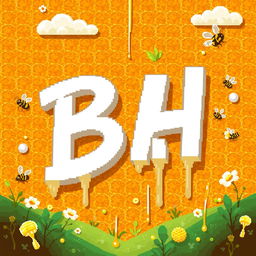 A 32x32 pixel art icon featuring the letters 'B' and 'H' in a bright white color, cascading dynamically across the design