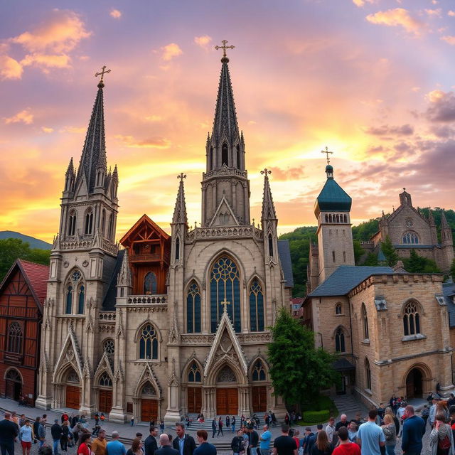 A stunning, panoramic view of various churches from around the world, showcasing their unique architectural styles and cultural significance