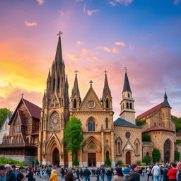 A stunning, panoramic view of various churches from around the world, showcasing their unique architectural styles and cultural significance