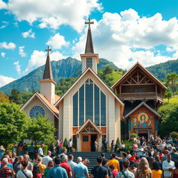 A captivating visual representation of evangelical churches around the world, showcasing a variety of architectural styles and cultural elements