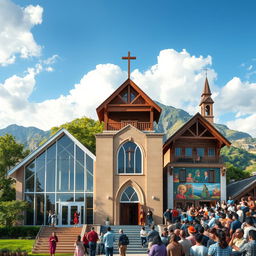 A captivating visual representation of evangelical churches around the world, showcasing a variety of architectural styles and cultural elements