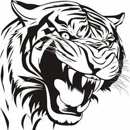 Illustration of a full-bodied, aggressive tiger against a stark white background.