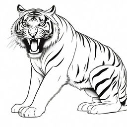 Illustration of a full-bodied, aggressive tiger against a stark white background.