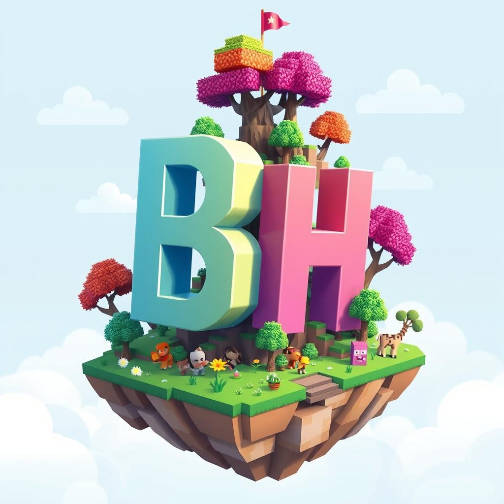 A 512x512 icon designed in an animated style featuring the letters 'B' and 'H' cascading dynamically across the image