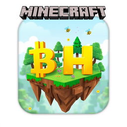 A 512x512 icon designed in an animated Minecraft style featuring the letters 'B' and 'H' in a bright yellow color, cascading beautifully across the image