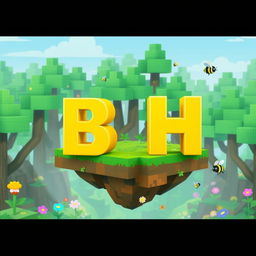 A 512x512 icon designed in an animated Minecraft style featuring the letters 'B' and 'H' in a bright yellow color, cascading beautifully across the image