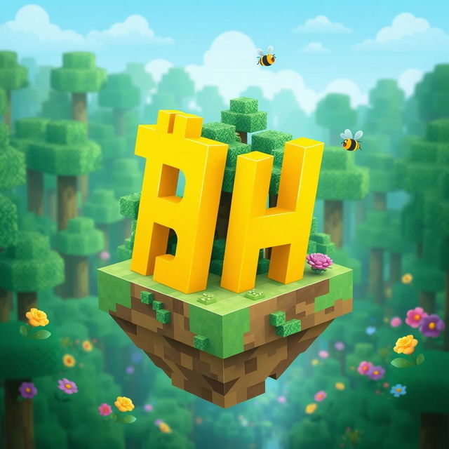 A 512x512 icon designed in an animated Minecraft style featuring the letters 'B' and 'H' in a bright yellow color, cascading beautifully across the image