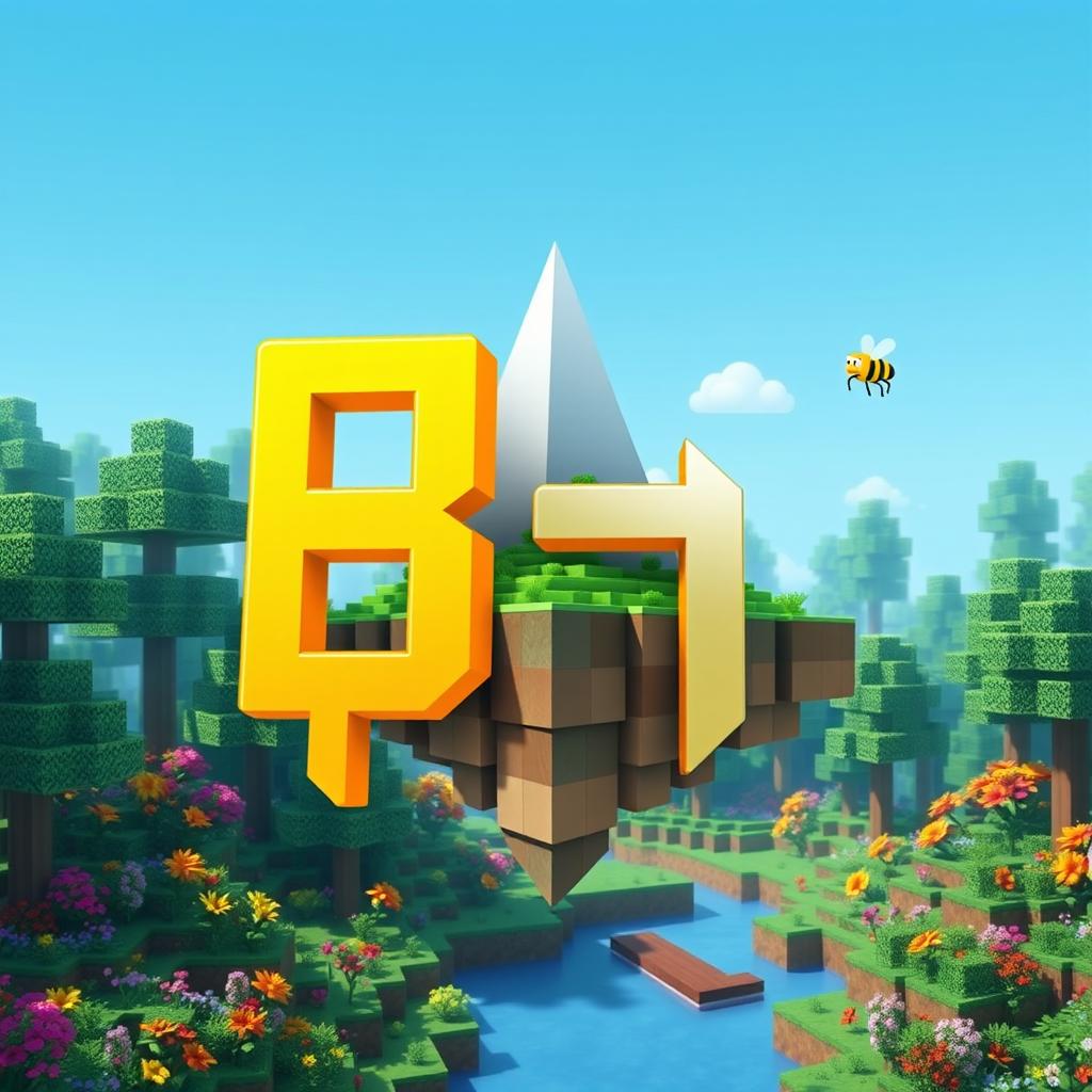 A 512x512 logo designed in an animated Minecraft style featuring the letters 'B' and 'H' in a bright yellow color, cascading elegantly on the image