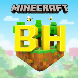 A 512x512 logo designed in an animated Minecraft style, featuring the letters 'B' and 'H' closely positioned together in a bright yellow color