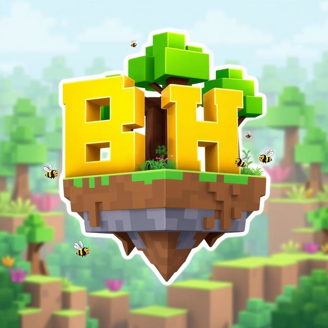 A 512x512 logo designed in an animated Minecraft style, featuring the letters 'B' and 'H' closely positioned together in a bright yellow color