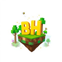 A 512x512 logo designed in an animated Minecraft style, featuring the letters 'B' and 'H' closely positioned together in a bright yellow color
