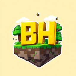 A 512x512 logo designed in an animated Minecraft style, featuring the letters 'B' and 'H' closely positioned together in a bright yellow color